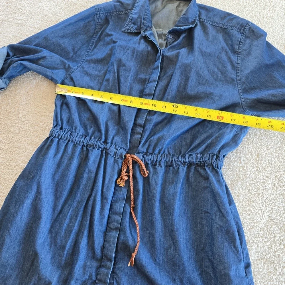 Daniel Denim Dress Long Or Roll Sleeve Midi With Braided Belt Women's Sz XXL